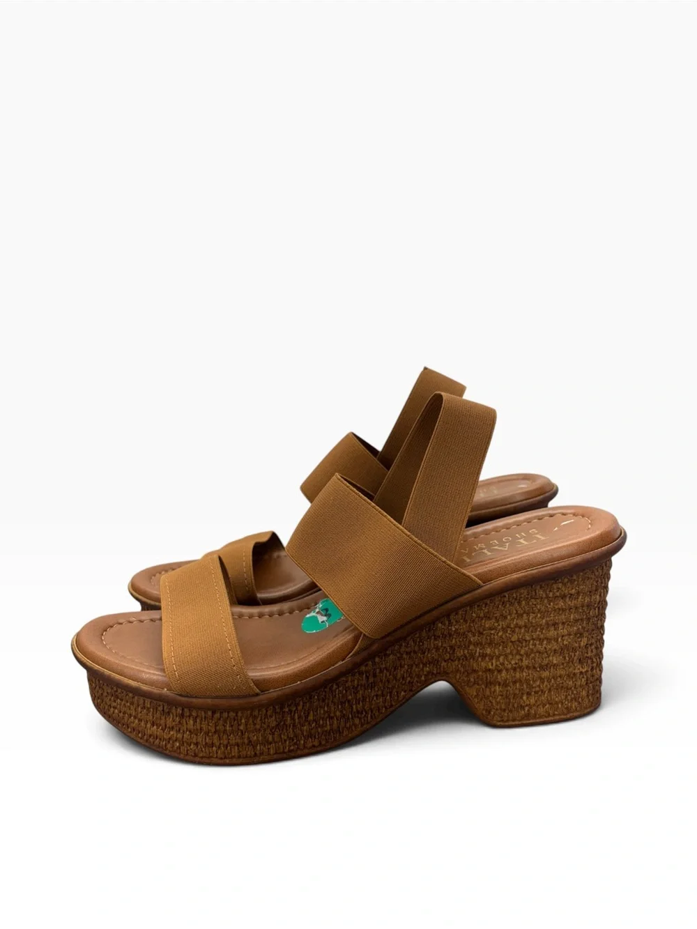 Italian Shoemakers Brown Elastic Strap Wedge Sandals